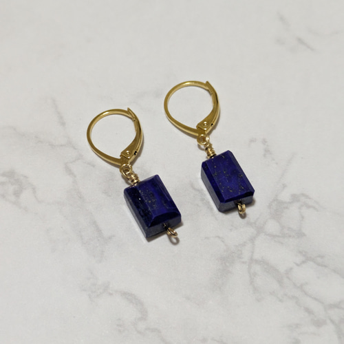ラピスラズリ タンブルカット ピアス ピアス（フック・チェーン 