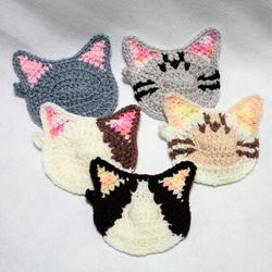 エコたわし&コースター　バラエティ豊かな猫5枚セット（ぶち・トラ・無地　1重タイプ）送料無料 2枚目の画像