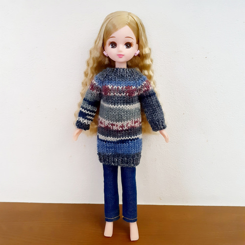 リカちゃん 服 リカちゃん人形 ワンピース 紺 ネイビー 花柄 644