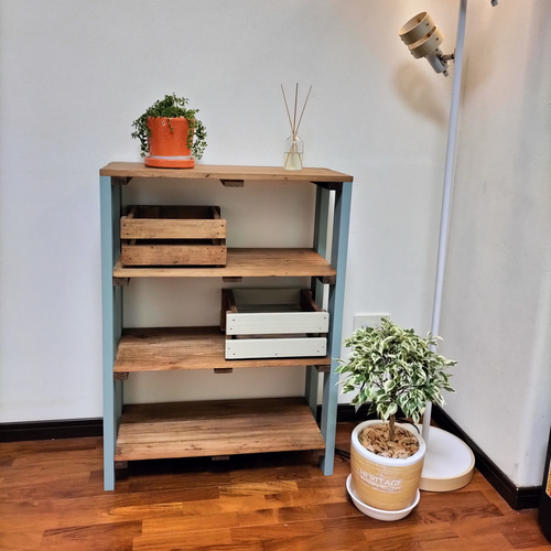 送料込み】木製ラック ピスタチオグリーン 4段ラック ウッドシェルフ