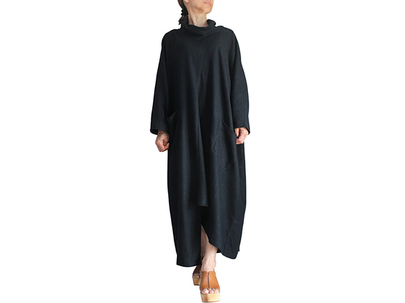 柔麻不對稱寬鬆束腰連衣裙（DNN-105） 第1張的照片