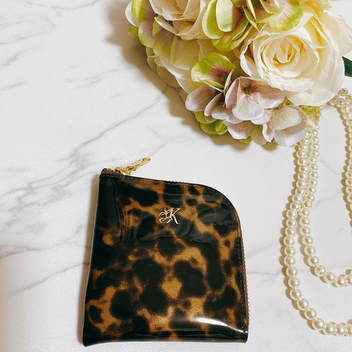 イタリアンレザー エナメル べっ甲柄 レザーケース ミニポーチ