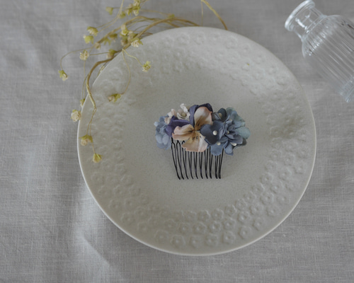 布花 あじさいとビオラの髪かざりコーム コーム llune 通販 15900911