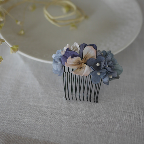 布花 あじさいとビオラの髪かざりコーム コーム llune 通販 15900911