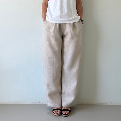 リネンウールのもんぺ キャメルベージュ ロングパンツ nuuMonpe - パンツ