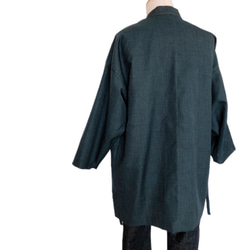 粋な裏付き作務衣 人物 風景柄 ハーフ 着物リメイク 紺 和装 和柄 アウター 男女兼用 男性 女性 (N5504) 7枚目の画像