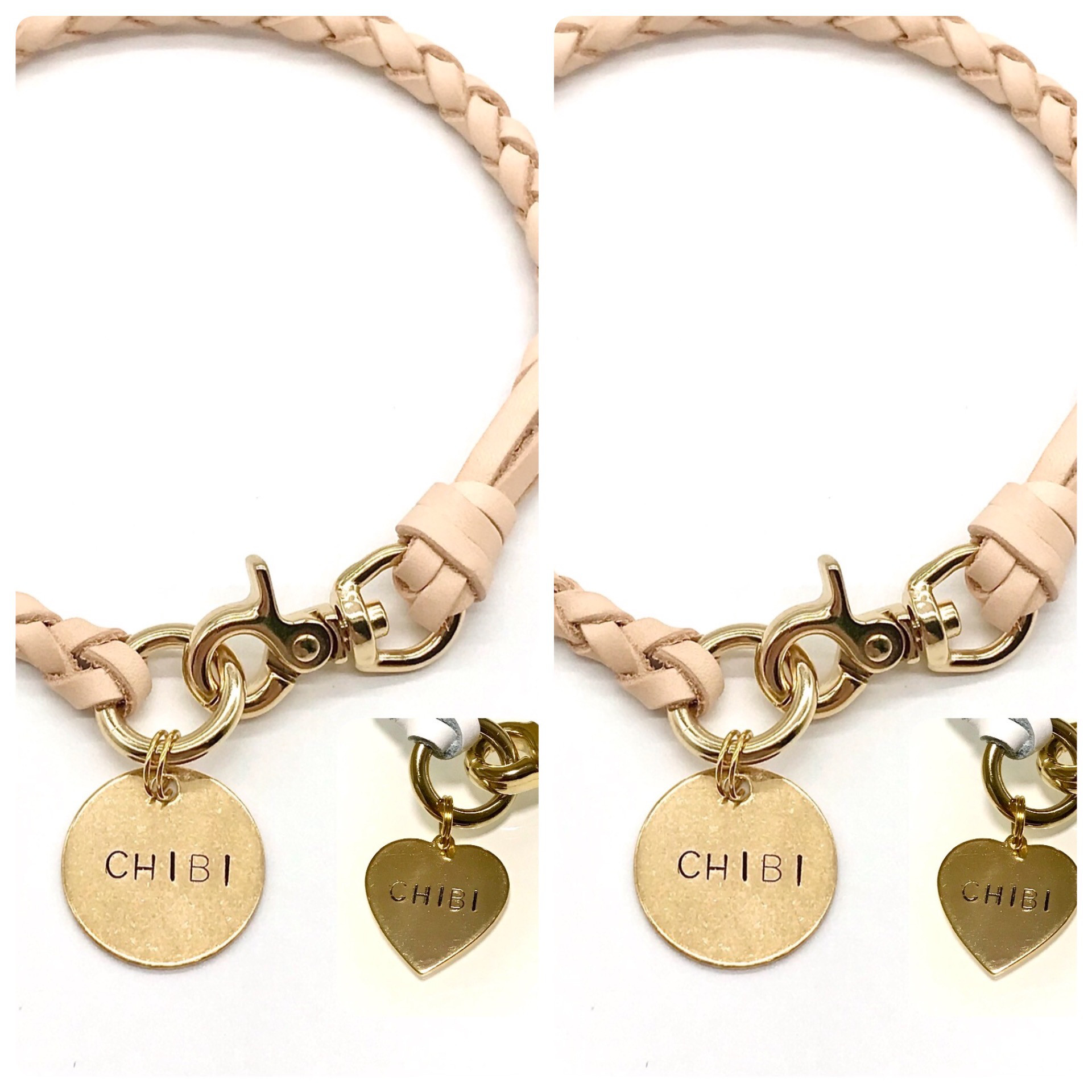 2個　真鍮ネームタグ付き首輪チョーカー、ネックレス　革レザー