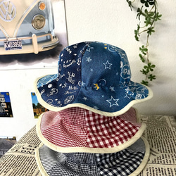 幼児向けチューリップ帽（ブルー・青　チェック・ストライプ） 4枚目の画像