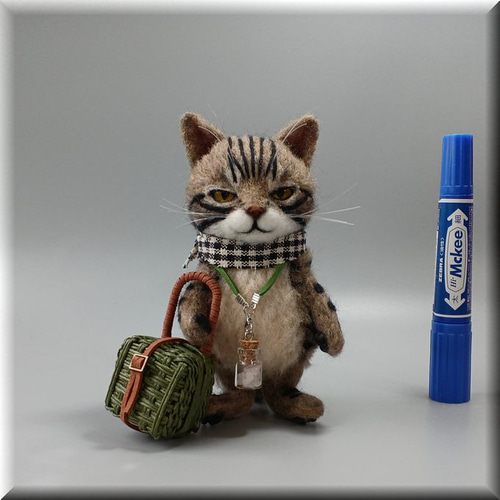羊毛フェルト 猫 旅猫さん キジトラ猫さん ねこ ネコ 猫フィギュア