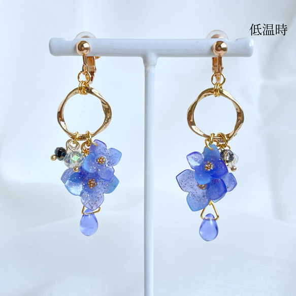 色が変わる紫陽花イヤリング/ピアス ٭❀* 淡いグラデーション 揺れる大人可愛い耳飾り 華やか 軽い 7枚目の画像