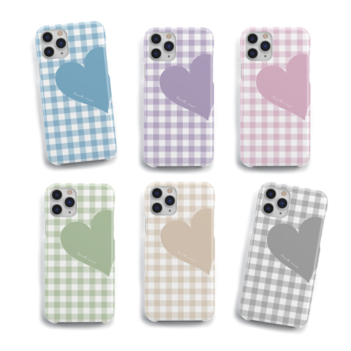 Big Heart♡ギンガムチェック パステル スマホケース iPhone