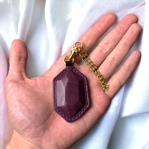 【Polyto】革の宝石キーホルダー(ルガトパープル) バッグチャーム 6枚目の画像