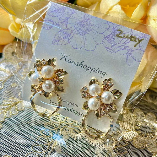 フラワービジュー2wayピアス フープ取り外し可 ブライダルアクセサリー  