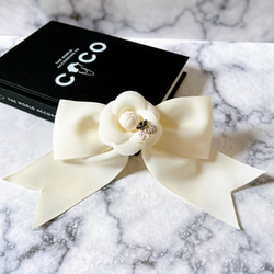 レオパード柄 ツイード リボン バレッタ ヒョウ柄ツイードリボン