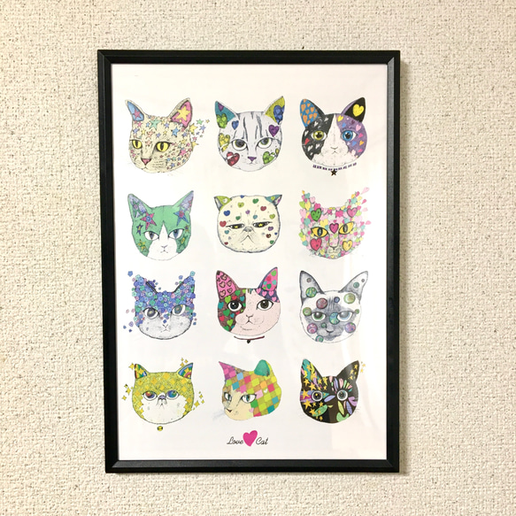 Love♡cat 12匹の猫さん　アートポスター　イラスト　Ａ4/B4/Ａ3サイズ 3枚目の画像