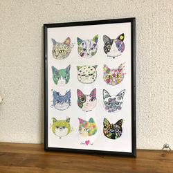 Love♡cat 12匹の猫さん　アートポスター　イラスト　Ａ4/B4/Ａ3サイズ 5枚目の画像