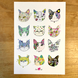 Love♡cat 12匹の猫さん　アートポスター　イラスト　Ａ4/B4/Ａ3サイズ 6枚目の画像