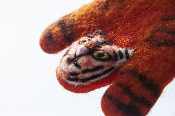 ギフト交換 ボヘミアンフォレスト 羊毛フェルトコースター アニマルウェットフェルトコースター タイガー 吸水コースター オレンジ 2枚目の画像
