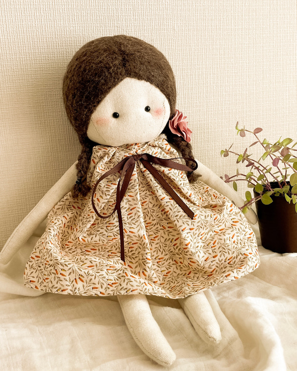 カントリードール♡ハンドメイド♡お人形♡ブラウン♡ カントリードール、着せ替え人形、布ドール、女の子おもちゃ