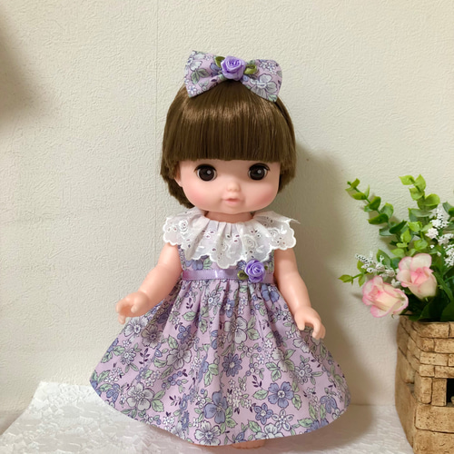 パープル小花のワンピース☆26cmドール服 ソランちゃん服 レミンちゃん 