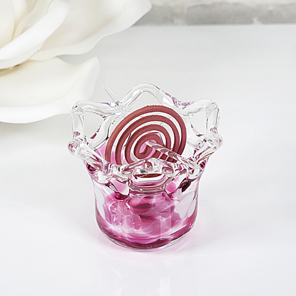 新產品：玻璃針織容器，粉紅色和白色：也可用作香爐（帶香）和蠟燭。 第5張的照片