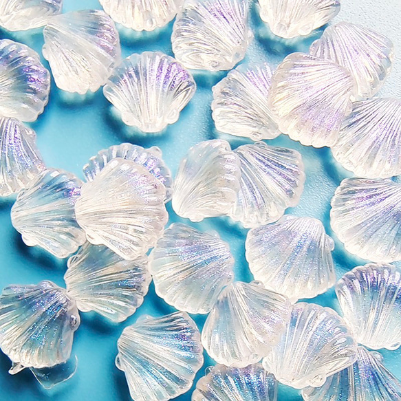 【40個】縦穴　貝型　オーロラ　パーツ　ハンドメイド　ビーズ　材料　DIY  k/貝 5枚目の画像