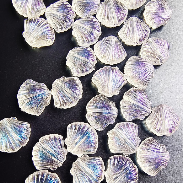 【40個】縦穴　貝型　オーロラ　パーツ　ハンドメイド　ビーズ　材料　DIY  k/貝 4枚目の画像
