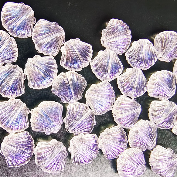 【40個】縦穴　貝型　オーロラ　パーツ　ハンドメイド　ビーズ　材料　DIY  k/貝 3枚目の画像