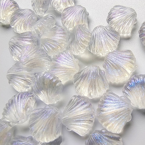 【40個】縦穴　貝型　オーロラ　パーツ　ハンドメイド　ビーズ　材料　DIY  k/貝 1枚目の画像