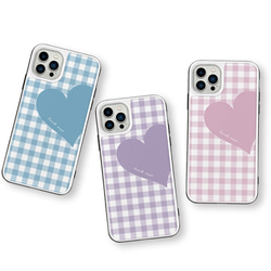 Big Heart♡ギンガムチェック　パステルカラー　強化ガラスケース　iPhoneケース 3枚目の画像