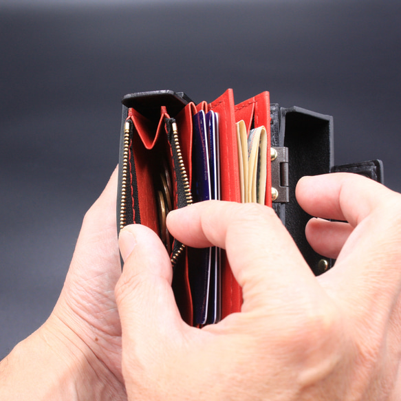 飛び出す絵本のようなmini財布　カード×3（イタリアンオイルレザー　黒）No.010 4枚目の画像