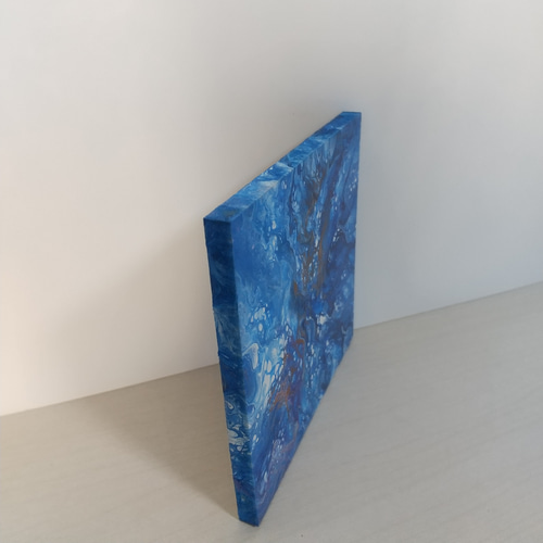 原画 青 白 金 ポーリングアート フルイドアート 抽象画