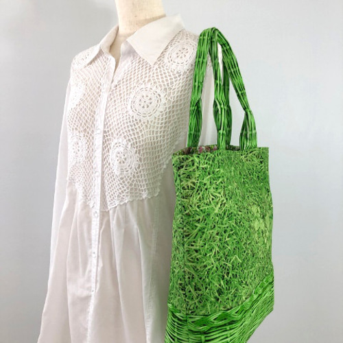 フェイクかごバッグ ふわふわ持ち手 芝生うさぎ 37×34×10 バスケット  