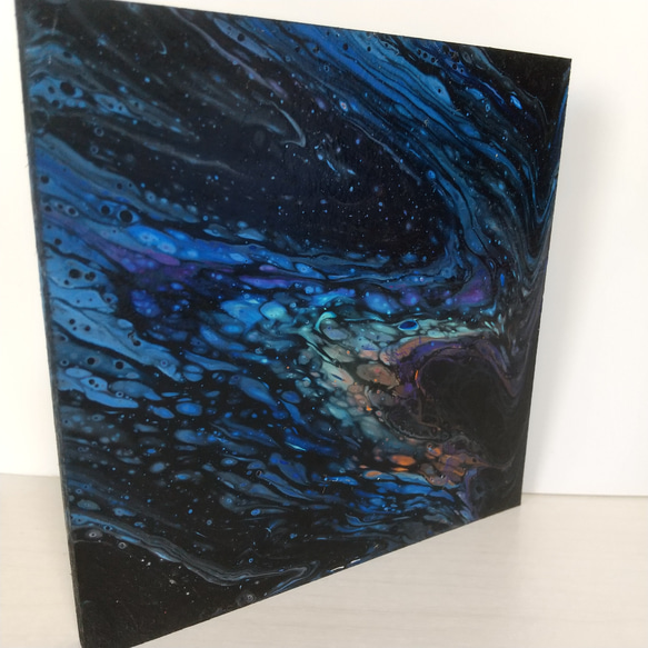 原画　黒　青　オレンジ　紫　ポーリングアート　フルイドアート　抽象画　インテリア　NO.64　宇宙　銀河　天の川 2枚目の画像