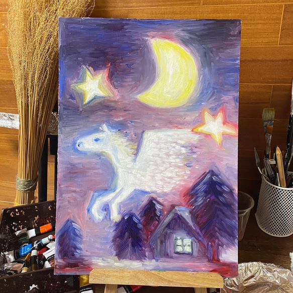 夜空のペガサス 油絵 原画 A3 絵画 Hanna Tera 通販 15902635