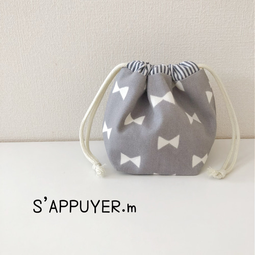 受注制作】リボン柄 グレー ミニ巾着 巾着袋 S'APPUYER.m 通販