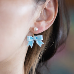 蝴蝶結 軟陶耳環 / 耳夾 / 耳針/ 天藍色 第1張的照片
