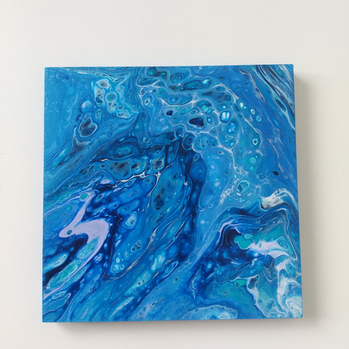 原画 青 紫 白 ポーリングアート フルイドアート 抽象画 オリジナル