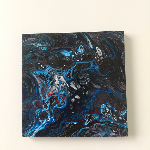 原画 青 白 金 ポーリングアート フルイドアート 抽象画