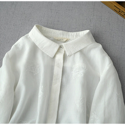 4色 シャツ 麻 シャツ レディース 刺繍 トップス シャツブラウス レディース 長袖 リネン 綿麻 ゆったり 薄手 6枚目の画像