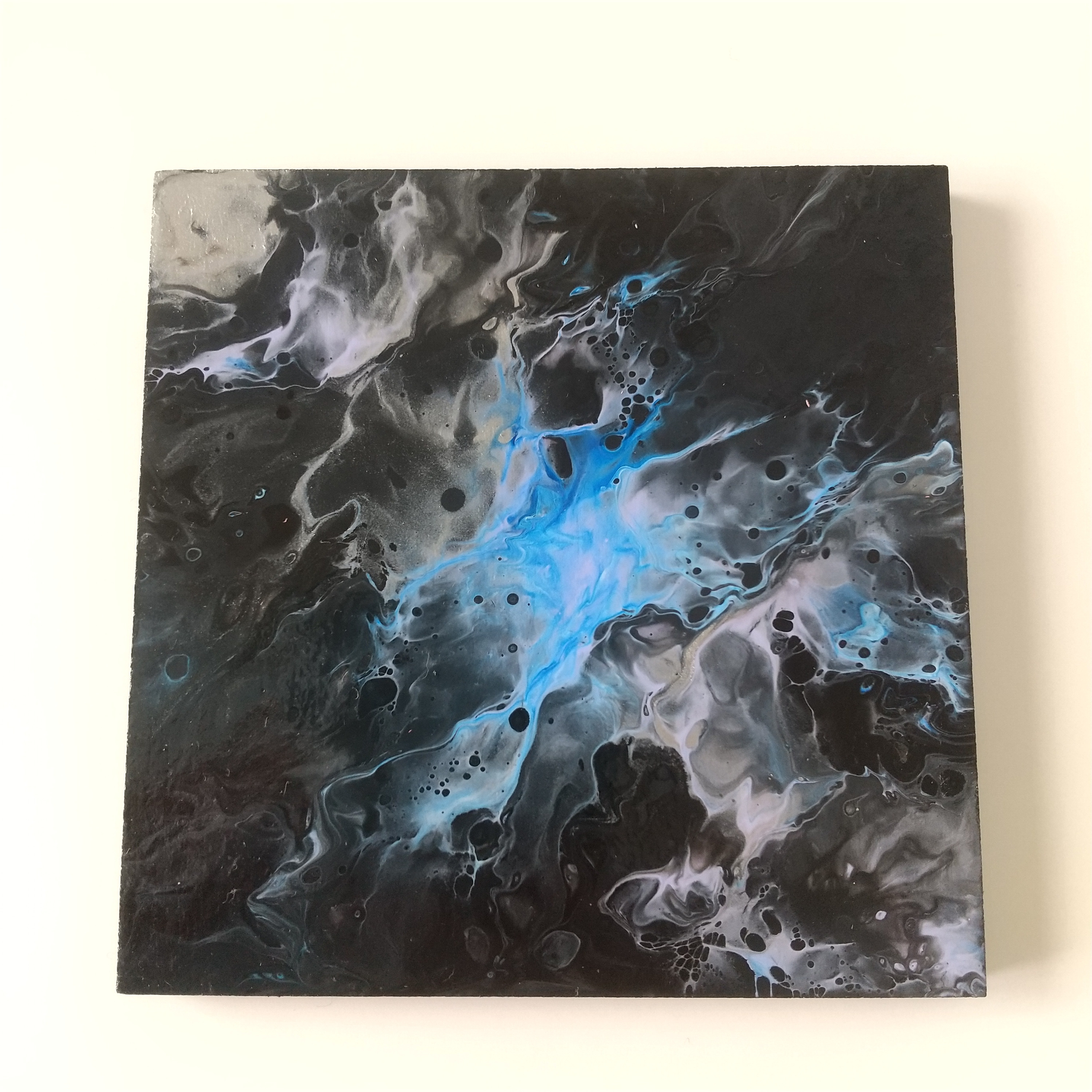 原画 黒 青 銀 ポーリングアート フルイドアート 抽象画 原画 黒 青 銀 ポーリングアート フルイドアート 抽象画