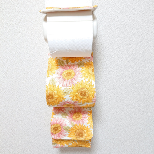 英国風ひまわり ピンク、イエローMIX/4way小物入れ付きトイレット  