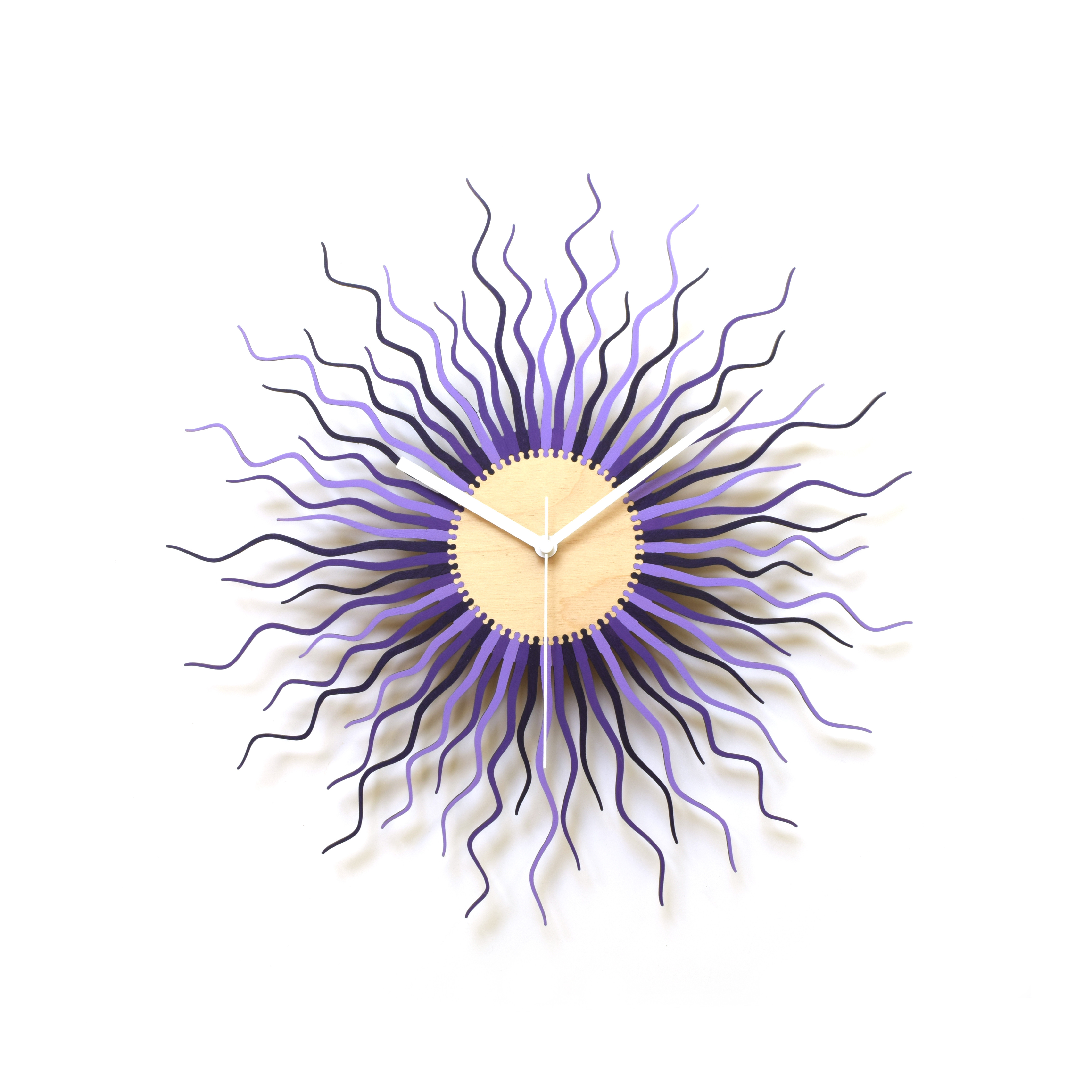 木製ウォールクロックMedusaパープル - 41/ 59 / 98cm紫色のモダンなオーガニックウォールクロック