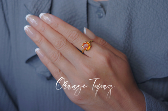 新作☆『オレンジトパーズ』☆の世界でひとつの天然石リングsilver925 + 18kgpコーティング 3枚目の画像