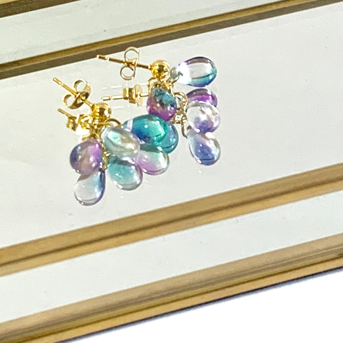 no.4276　レトロポップとflower║ピアス/イヤリング║天然石 FORTUNA[Silver925]天然石ドロップピアス[ラブラドライト/ルビー