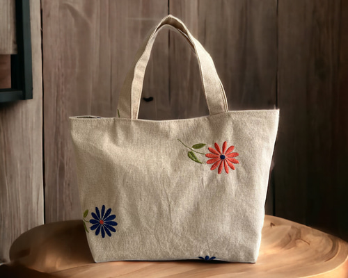 国内配送★セザンヌ フリル 花柄刺繍 コットン トートバッグ 刺繍柄 トートバッグ 透け感 花刺繍 花柄 フラワー トートバッグ