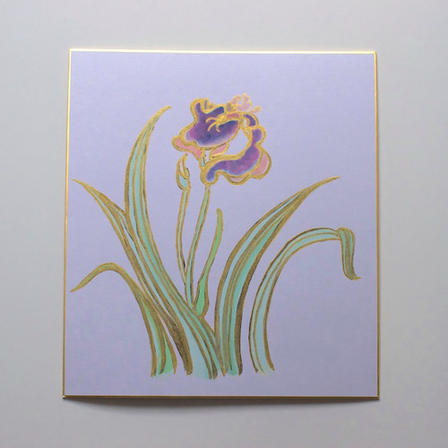 日本画】花菖蒲_色紙に描く （横24cmx縦27cm） 絵画 Mieko.K Art Goods