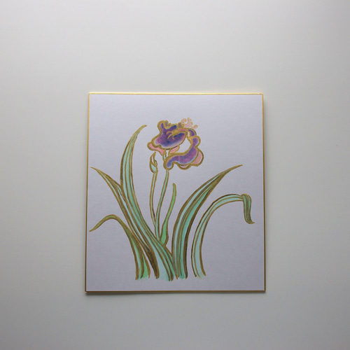 日本画】花菖蒲_色紙に描く （横24cmx縦27cm） 絵画 Mieko.K Art Goods