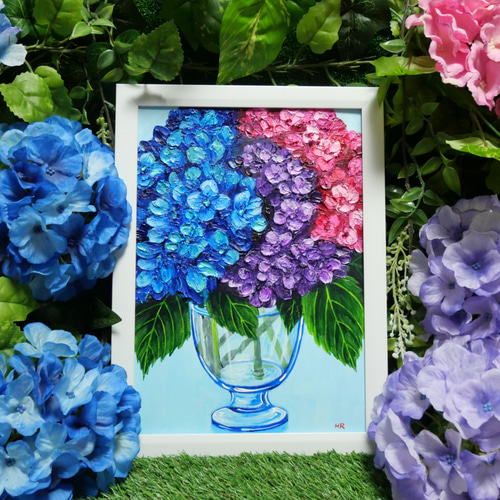 油絵 絵画 【アジサイの花】 油絵 絵画【アジサイの花】 絵画 HR 通販 15903734｜Creema