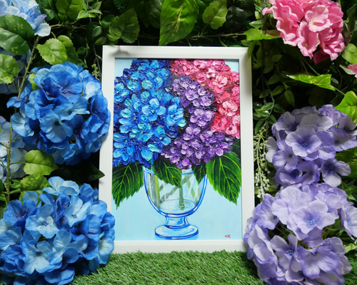 油絵 絵画【アジサイの花】 絵画 HR 通販 15903734｜Creema